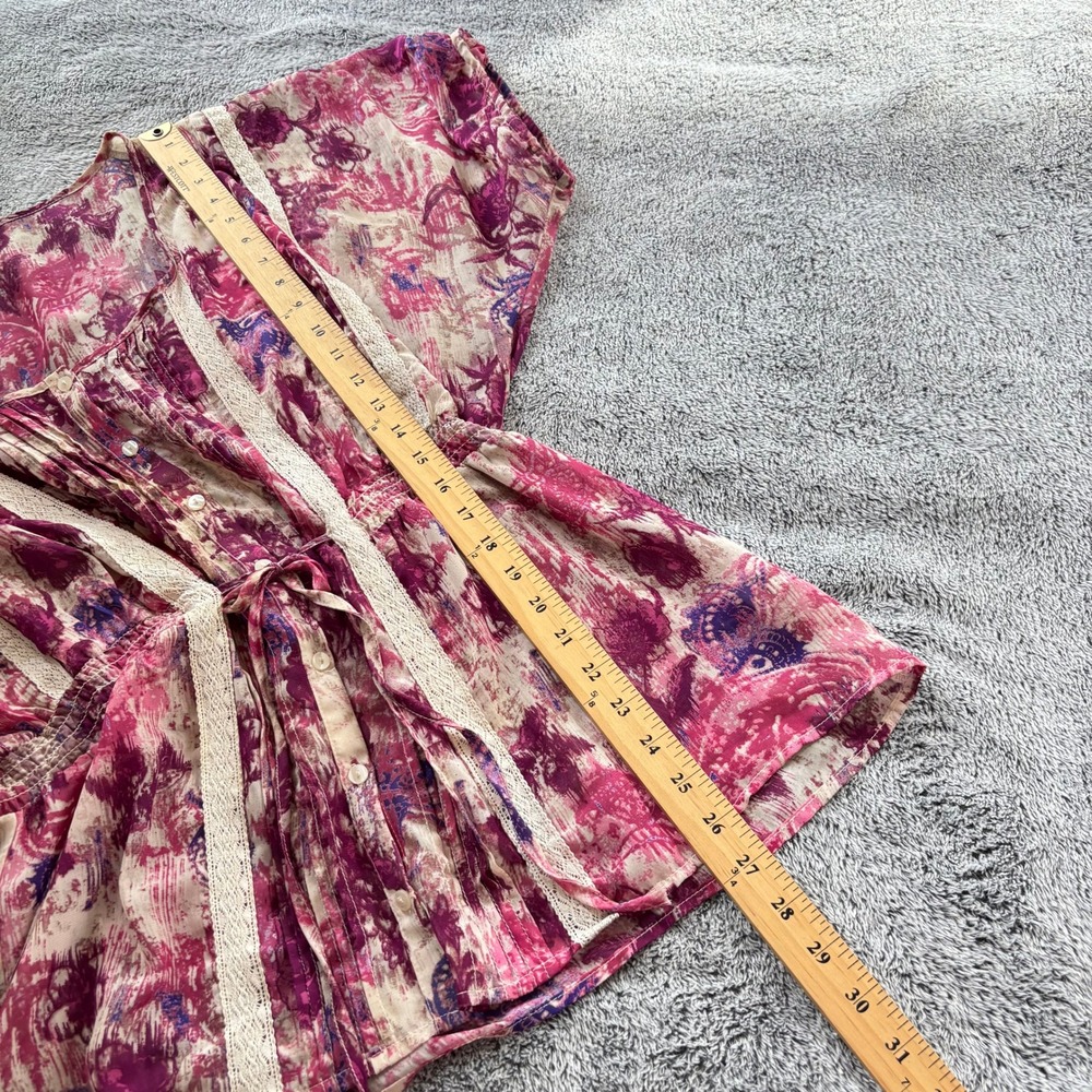 Fairy Womens XXL Pink Lace Trim Peasant Top Floral Boho Cottagecore Sheer 19914 - Picture 5 of 12